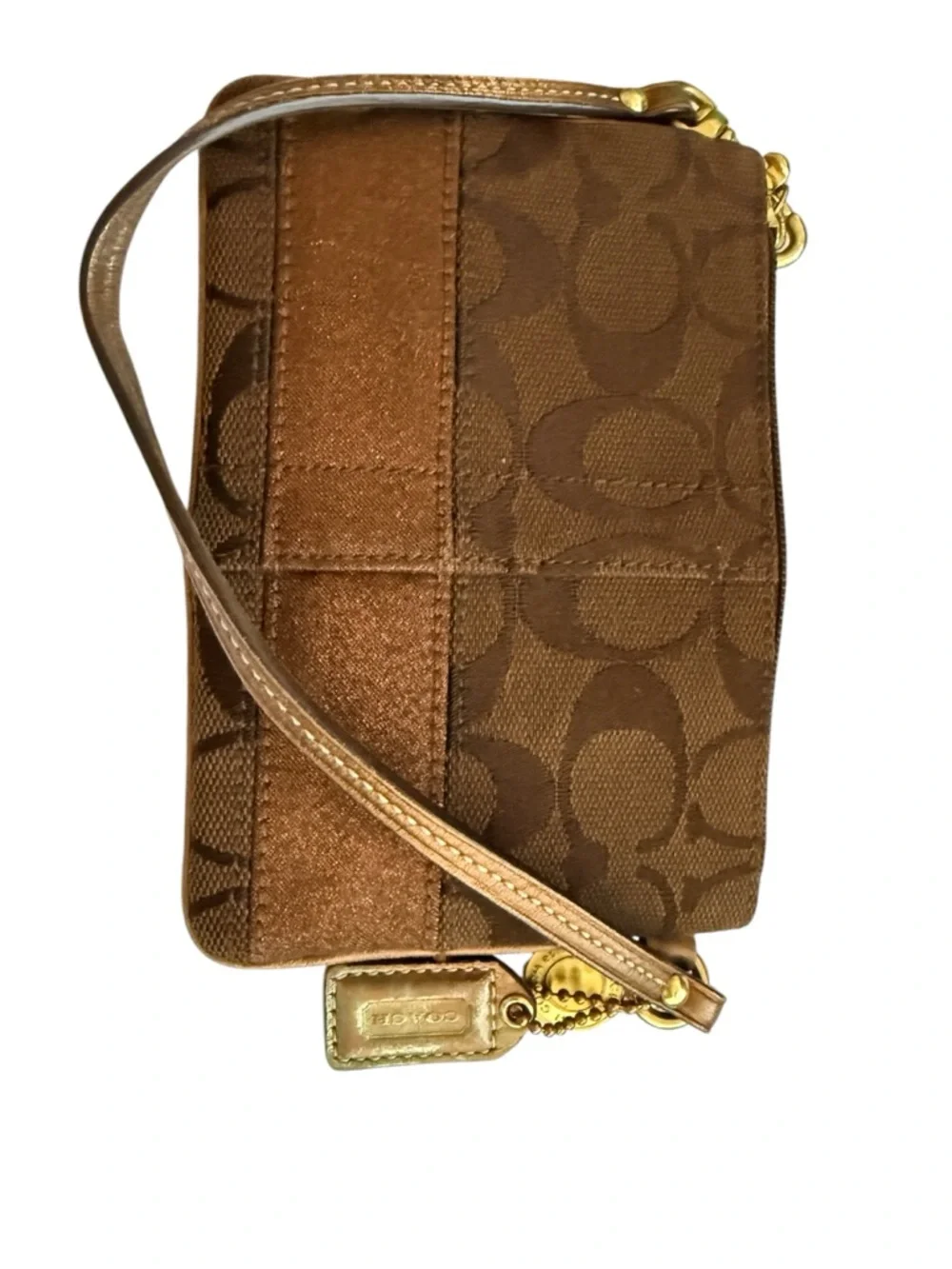 Coach Signature Brown Canvas 66th Anniversary Double Zip Wristlet - Picture 5 of 5